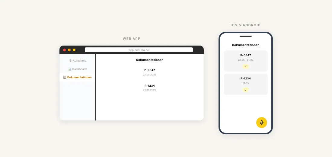 Dentero auf Web, iOS und Android — Screenshot